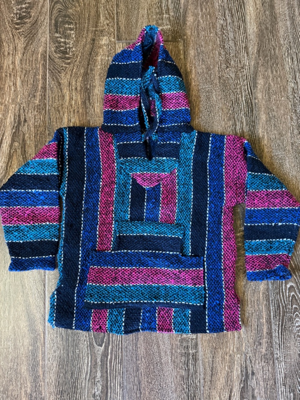Mexican Blanket Poncho Sweater Hoodie Multicolor Warm Baja